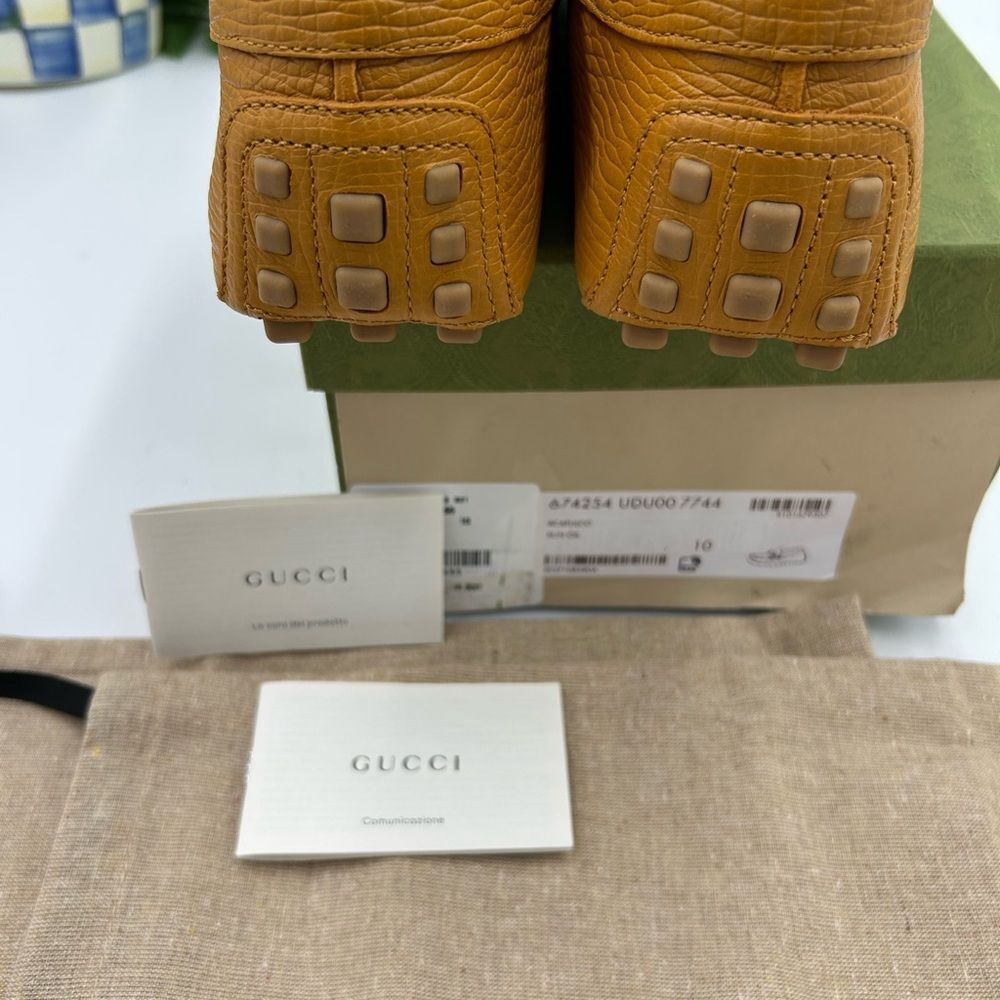 Men’s Gucci pebble grain leather horse bit driver loafers size 10 fits 10.5 US - Picture 7 of 11